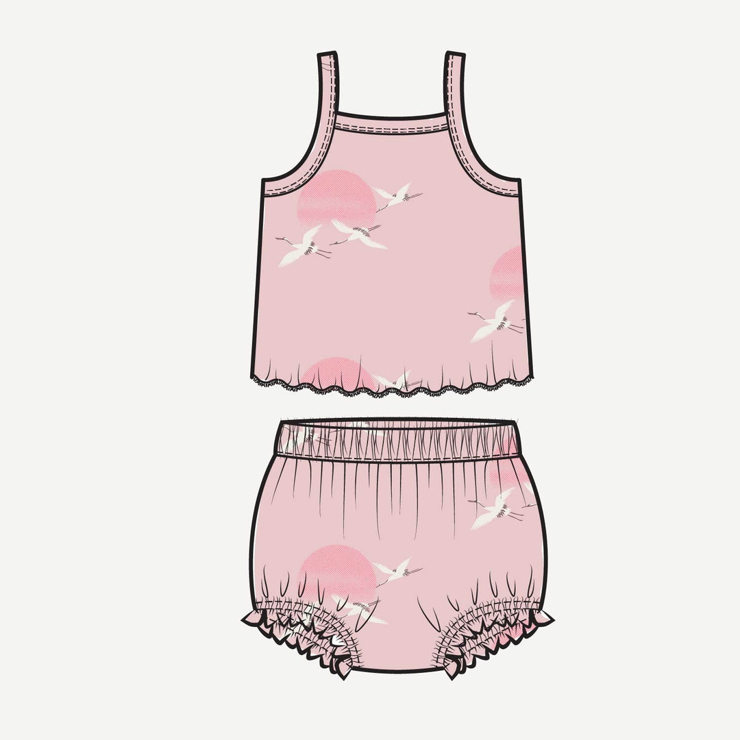 PREORDER jade bloomer set | pink crane | modal