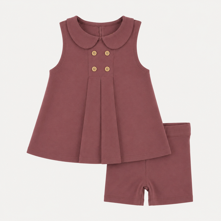 PREORDER kick pleat peter pan top + bike short set | apple butter | organic cotton interlock