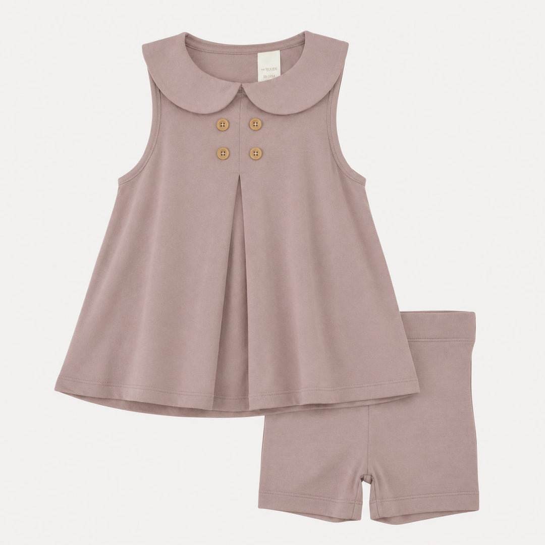 PREORDER kick pleat peter pan top + bike short set | adobe rose | organic cotton interlock