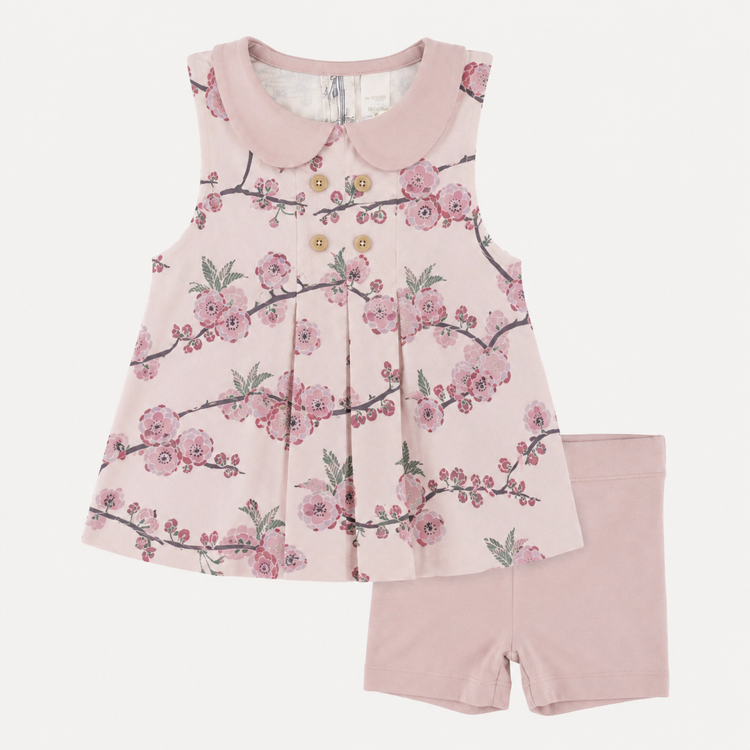PREORDER kick pleat peter pan top + bike short set | cherry blossom | organic cotton interlock