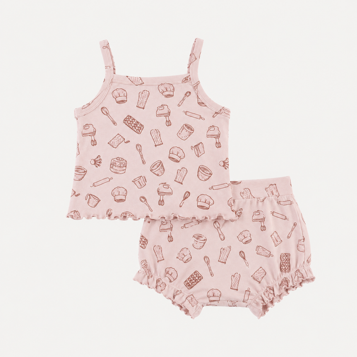 PREORDER lettuce spaghetti strap tank + lettuce bloomer set | pink baking | organic cotton interlock