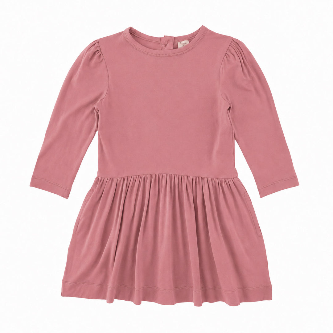 PREORDER long puff sleeve drop waist dress | desert rose | organic cotton interlock