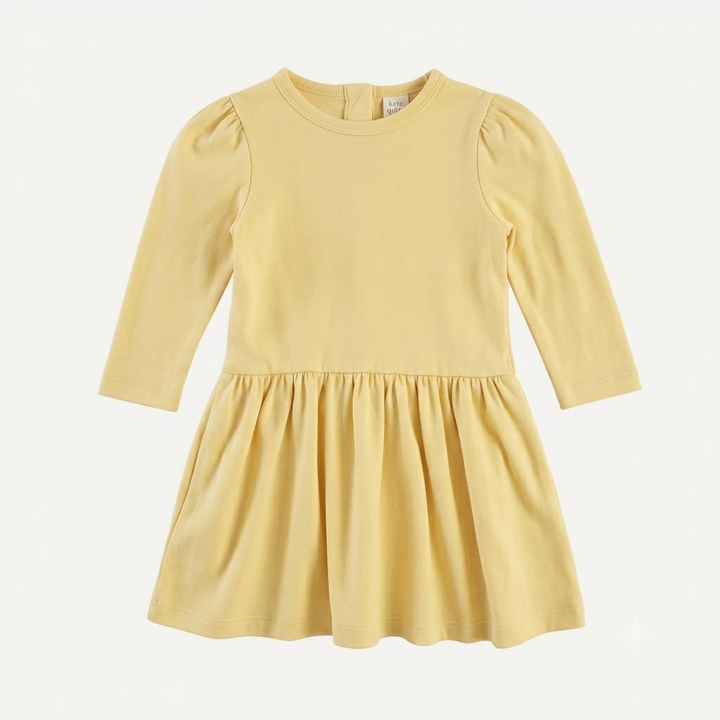 PREORDER long puff sleeve drop waist dress | butter yellow | organic cotton interlock