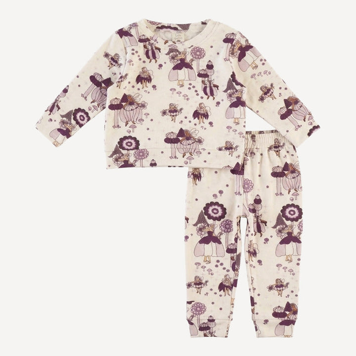 long sleeve cuffed jogger set | sugar plum fairy | organic cotton flat rib
