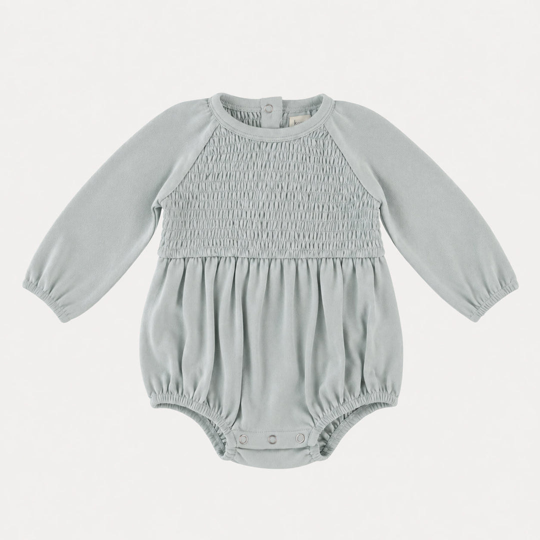 PREORDER long sleeve puff smocked bubble | sky blue | organic cotton interlock