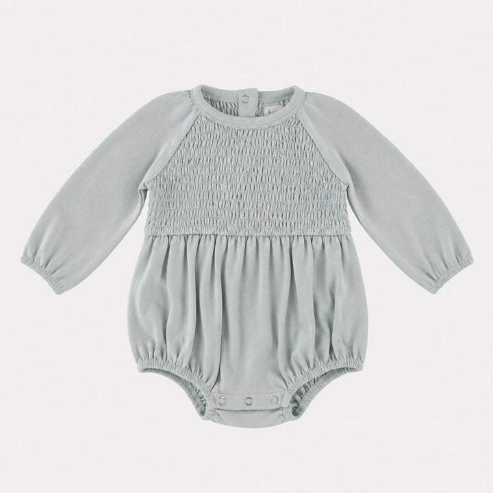 PREORDER long sleeve puff smocked bubble | sky blue | organic cotton interlock