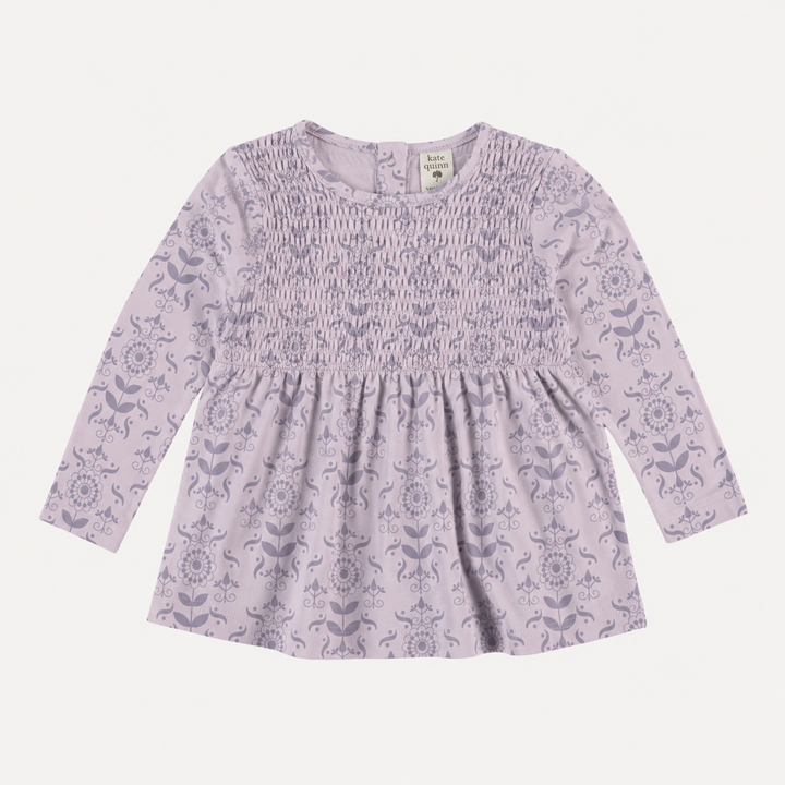 PREORDER long sleeve square neck smocked top | orchid folk wallpaper | organic cotton interlock