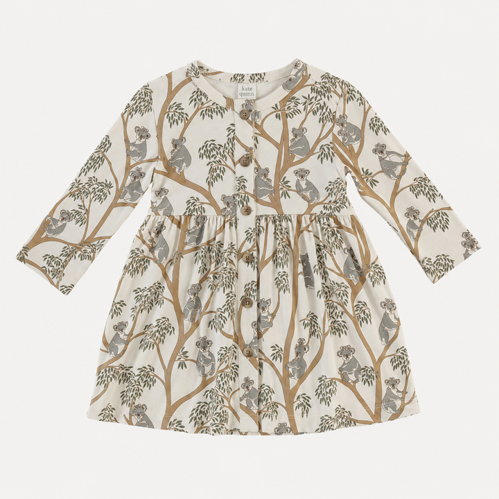 PREORDER long sleeve button front pocket dress | koala | organic cotton interlock