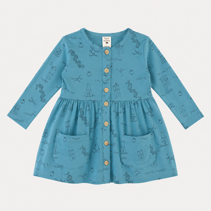 PREORDER long sleeve button front pocket dress | blue chemistry | organic cotton interlock