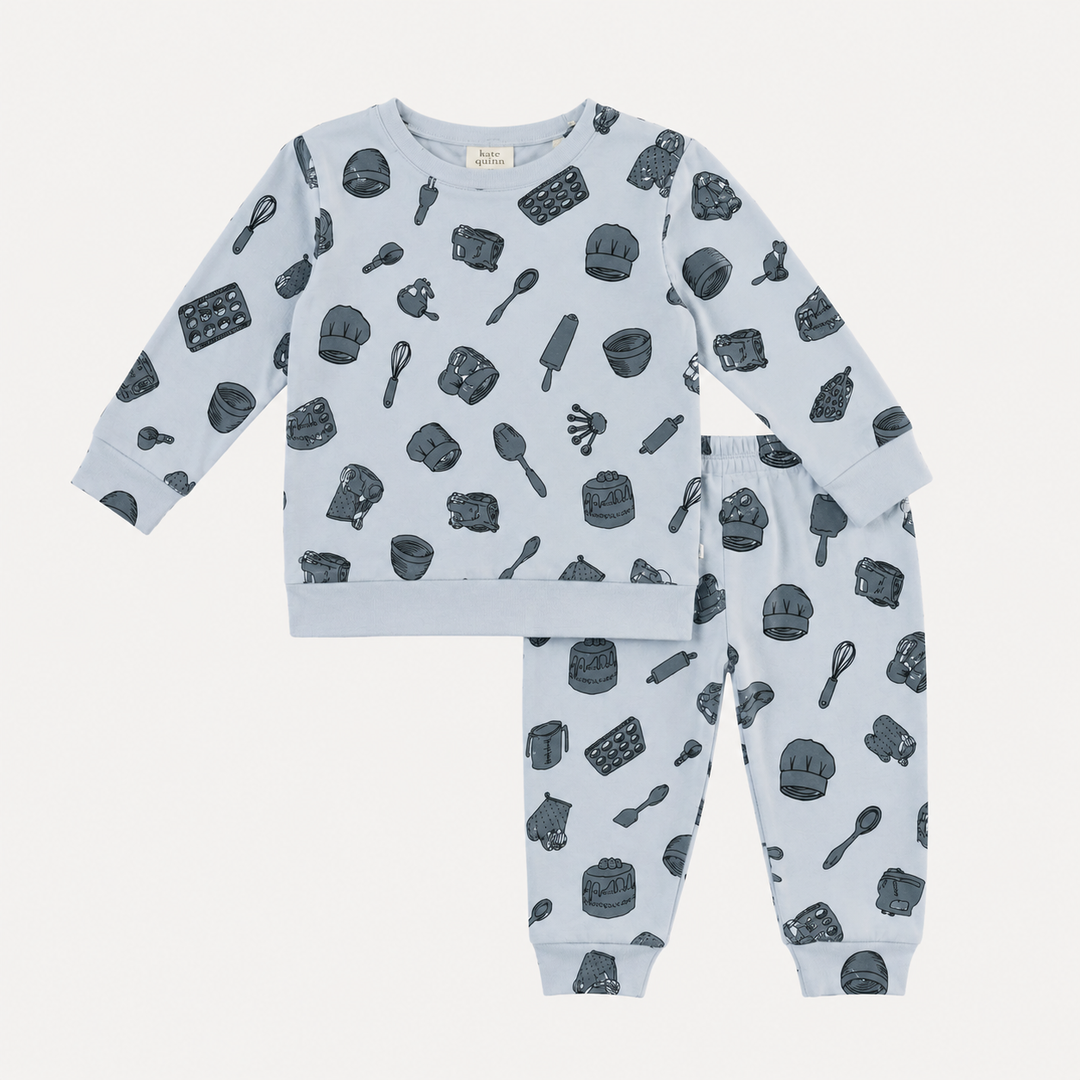 PREORDER long sleeve cuffed jogger set | blue baking | organic cotton interlock