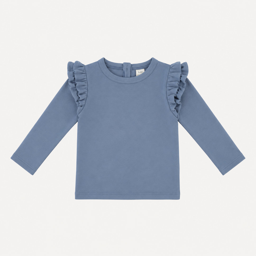 PREORDER long sleeve double ruffle shoulder top | blue lake | organic cotton interlock