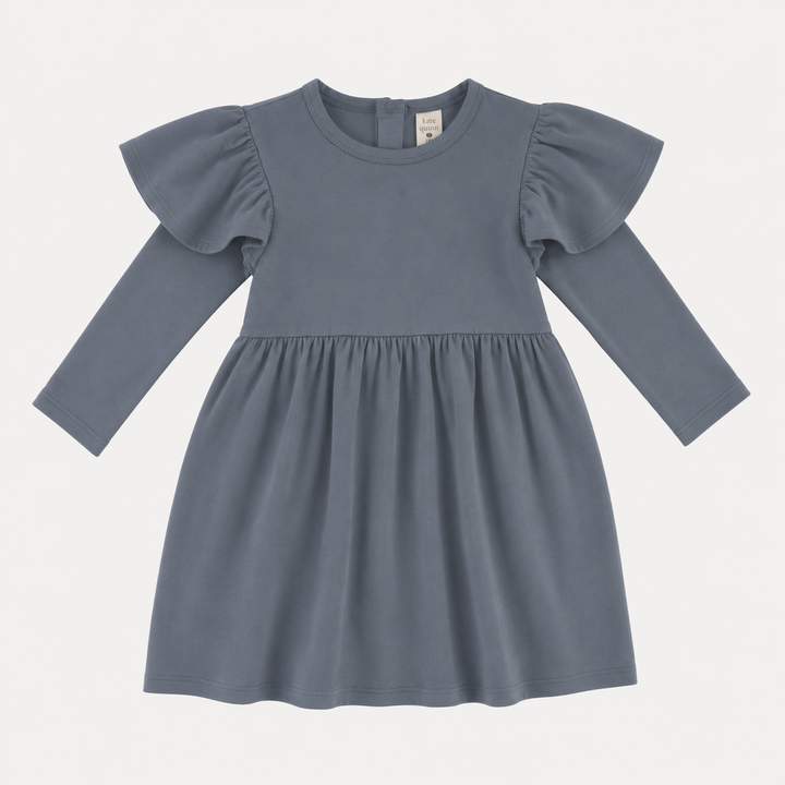 PREORDER long sleeve flutter sleeve dress | stormy | organic cotton interlock