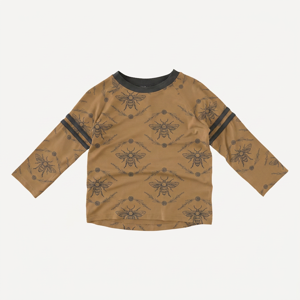 PREORDER long sleeve football tee | apple cinnamon bee floral | organic cotton interlock