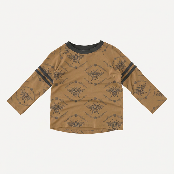 PREORDER long sleeve football tee | apple cinnamon bee floral | organic cotton interlock