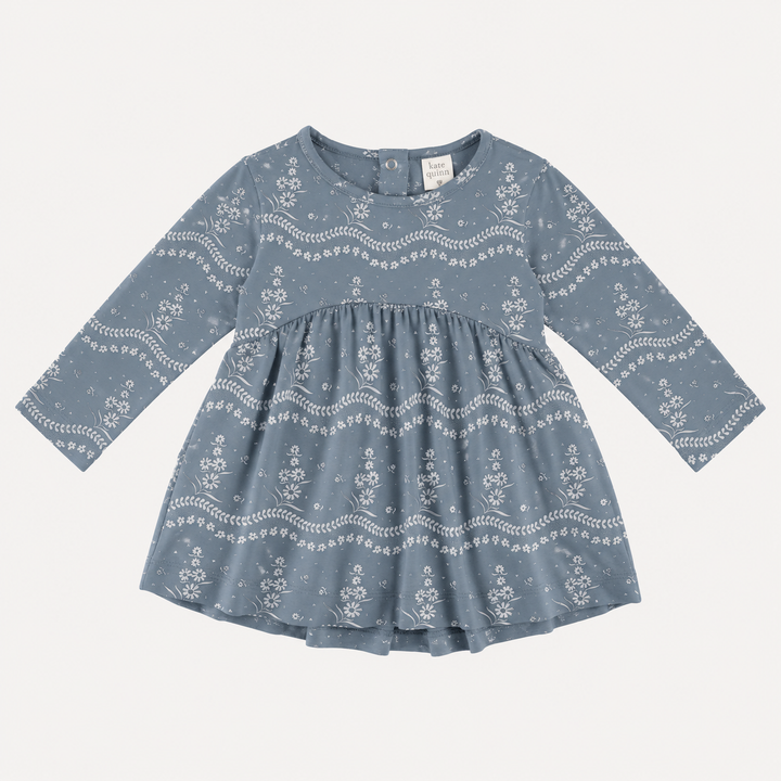 PREORDER long sleeve gathered t-shirt dress | storm floral lace | organic cotton interlock