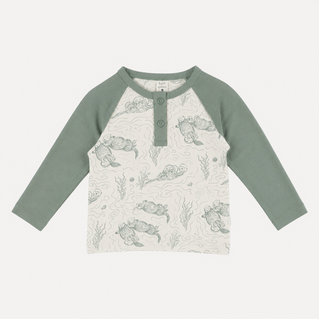 PREORDER long sleeve baseball tee | green otter family | organic cotton interlock