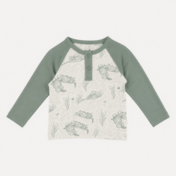 PREORDER long sleeve baseball tee | green otter family | organic cotton interlock