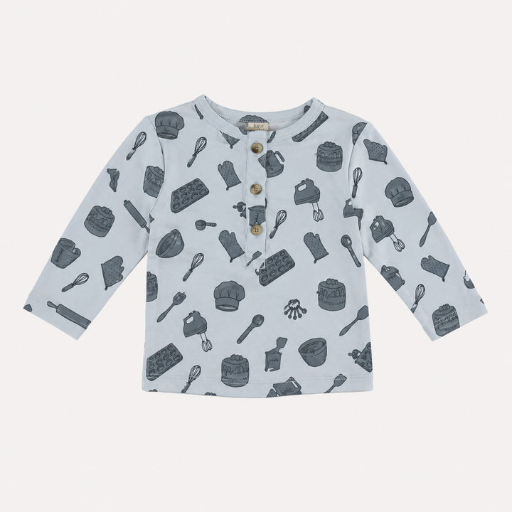 PREORDER long sleeve basic henley tee | blue baking | organic cotton interlock