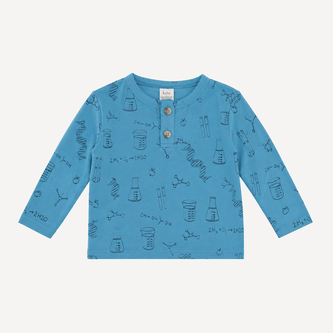 PREORDER long sleeve basic henley tee | blue chemistry | organic cotton interlock