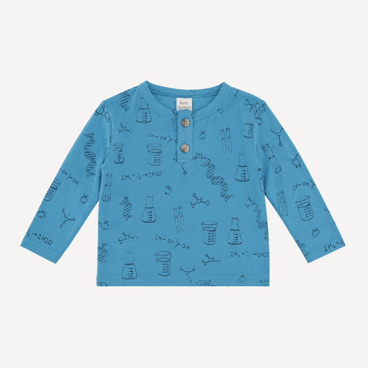 PREORDER long sleeve basic henley tee | blue chemistry | organic cotton interlock