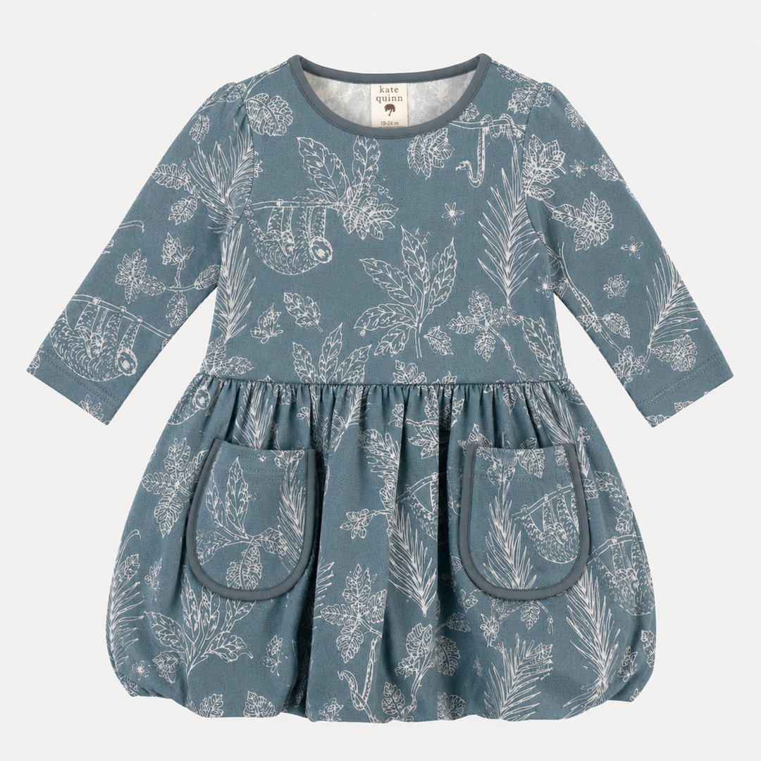 PREORDER long sleeve ida dress | storm sloth | organic cotton interlock