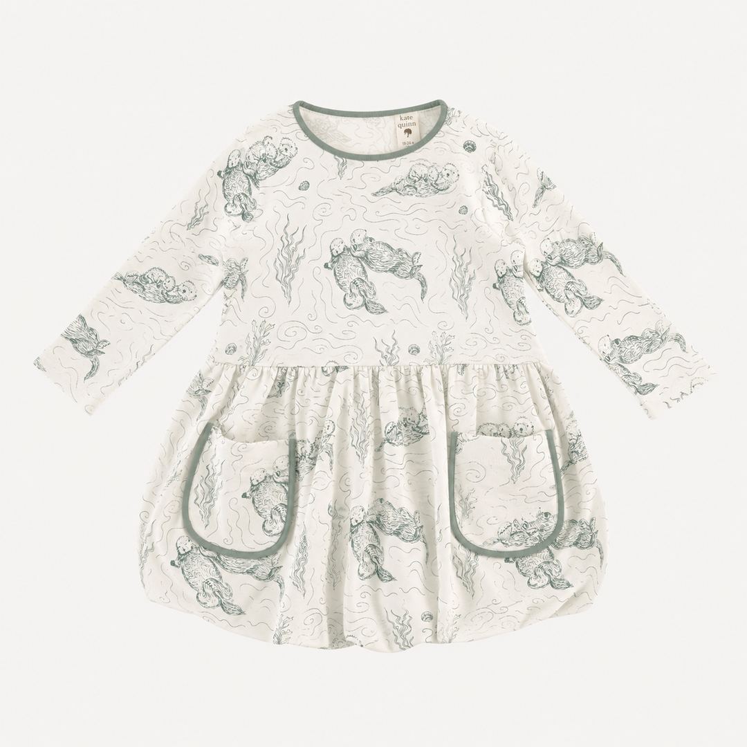 PREORDER long sleeve ida dress | green otter family | organic cotton interlock
