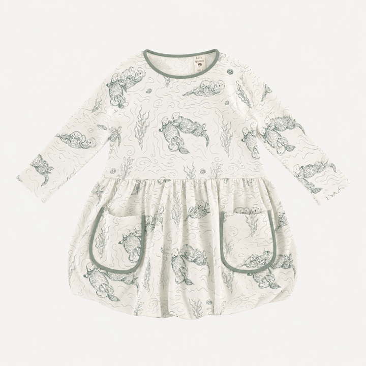 PREORDER long sleeve ida dress | green otter family | organic cotton interlock