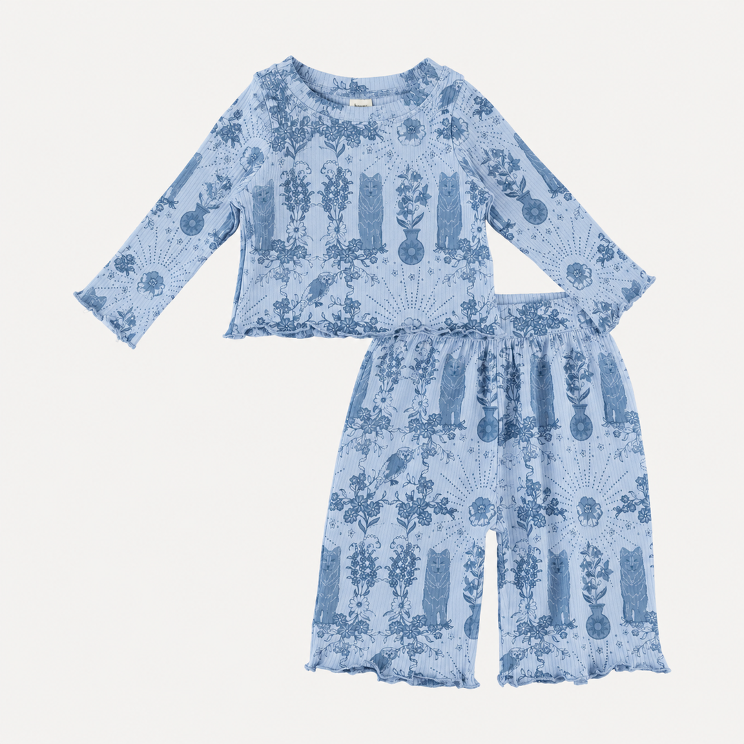 PREORDER long sleeve jade set | wolf floral | organic cotton interlock
