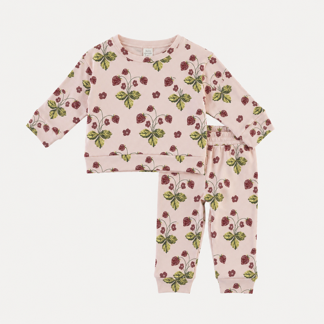 PREORDER long sleeve cuffed jogger set | mauve chalk strawberry | organic cotton interlock