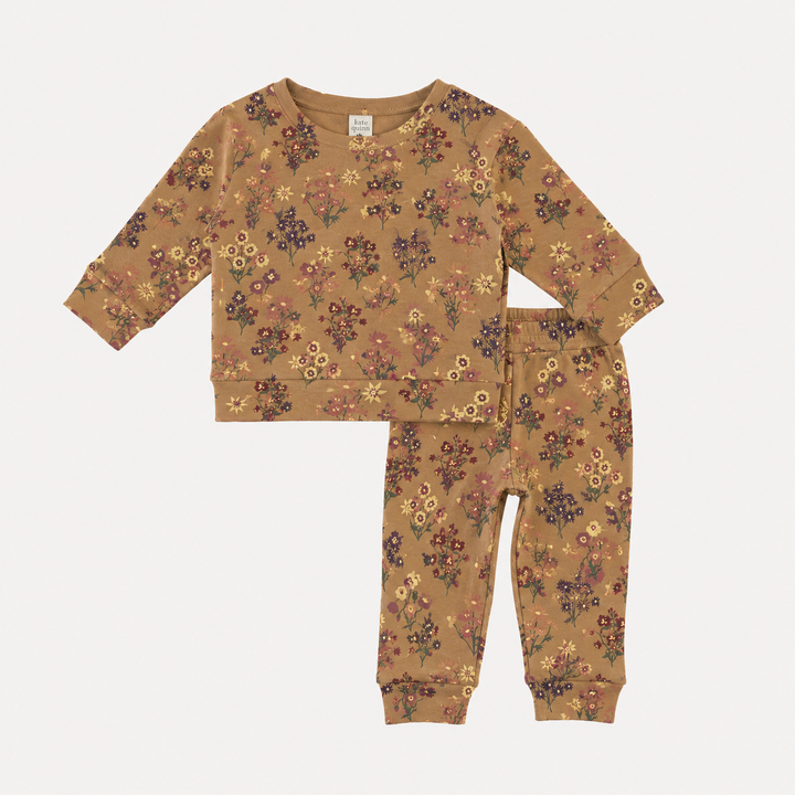 PREORDER long sleeve cuffed jogger set | apple cinnamon floral bouquet | organic cotton interlock