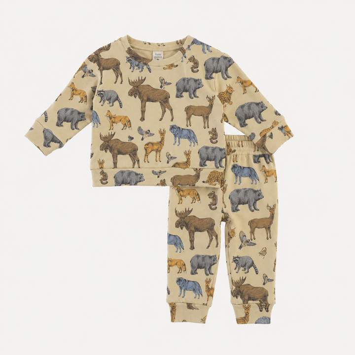 PREORDER long sleeve cuffed jogger set | forest animals | organic cotton interlock