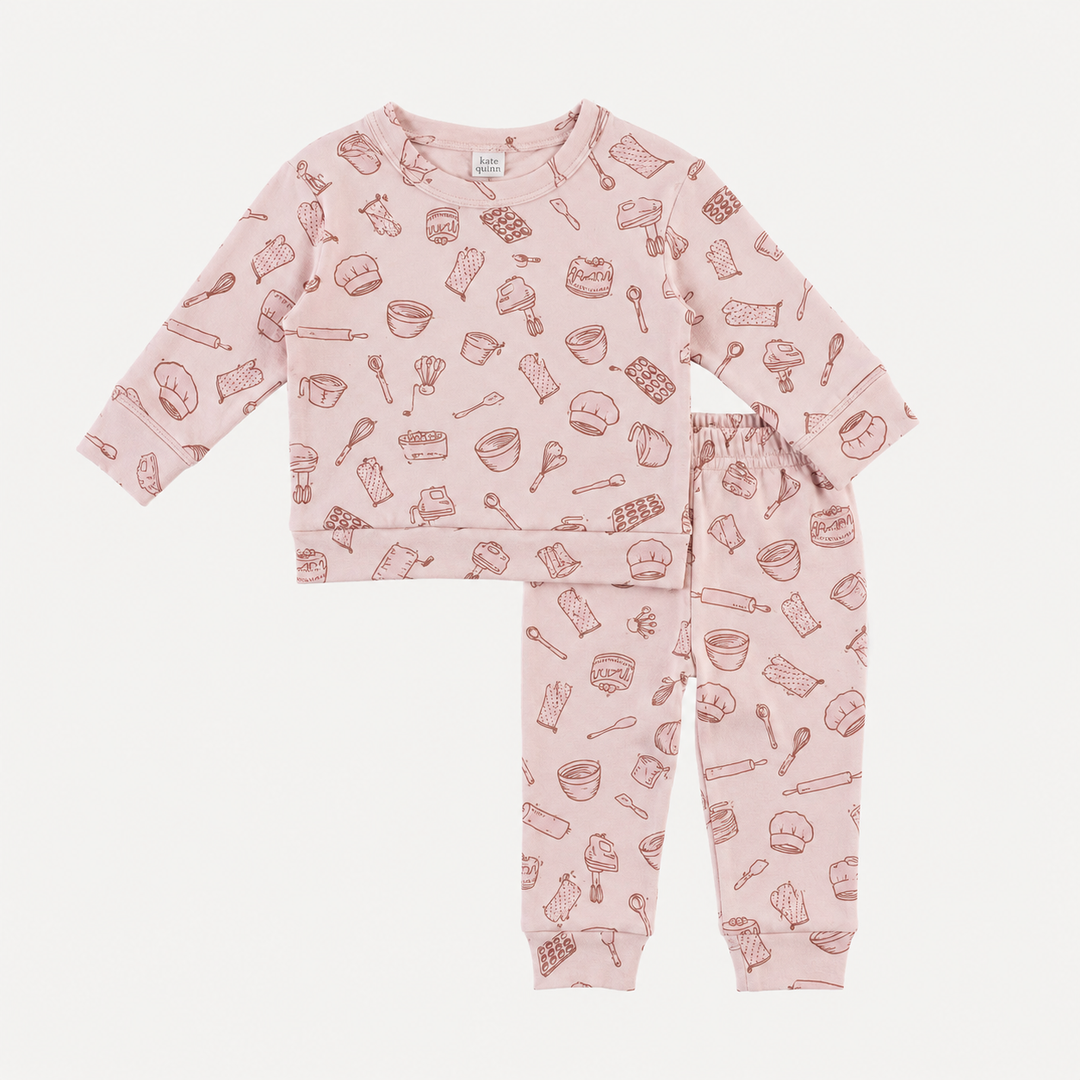 PREORDER long sleeve cuffed jogger set | pink baking | organic cotton interlock