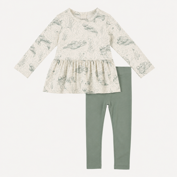 PREORDER long sleeve kate set | green otter family | organic cotton interlock