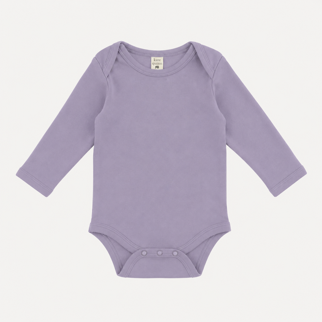PREORDER long sleeve lap neck bodysuit | dusty lavender | organic cotton interlock