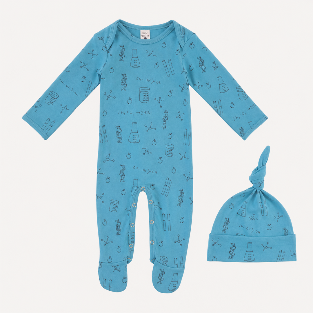 PREORDER long sleeve lap neck footie + knot hat set | blue chemistry | organic cotton interlock
