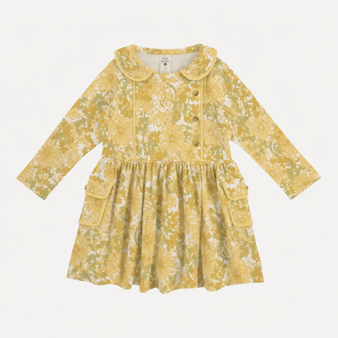 PREORDER long sleeve peter pan apron dress | 70s daisy | organic cotton interlock