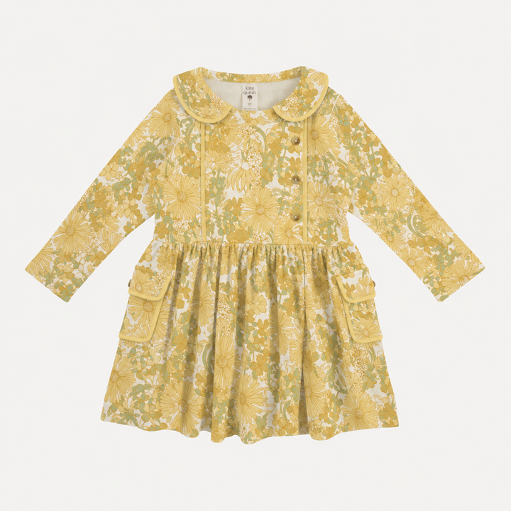PREORDER long sleeve peter pan apron dress | 70s daisy | organic cotton interlock