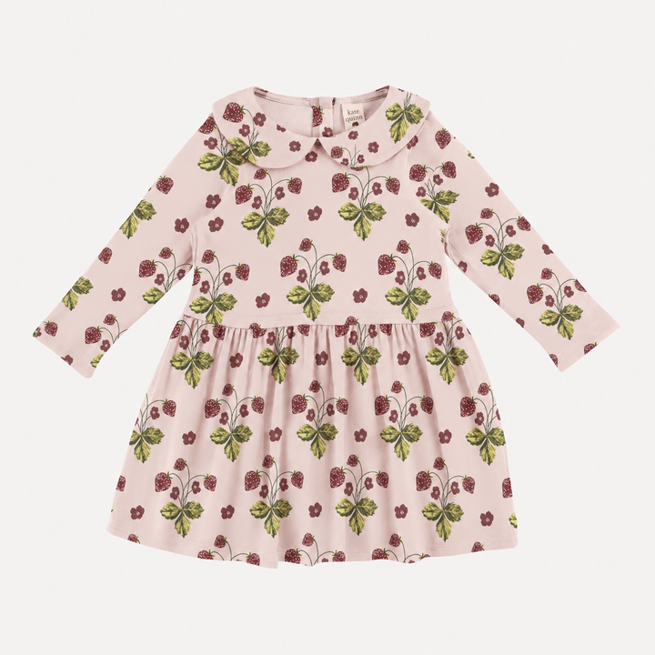 PREORDER long sleeve peter pan dress | mauve chalk strawberry | organic cotton interlock