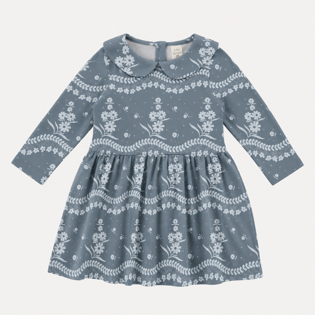 PREORDER long sleeve peter pan dress | storm floral lace | organic cotton interlock