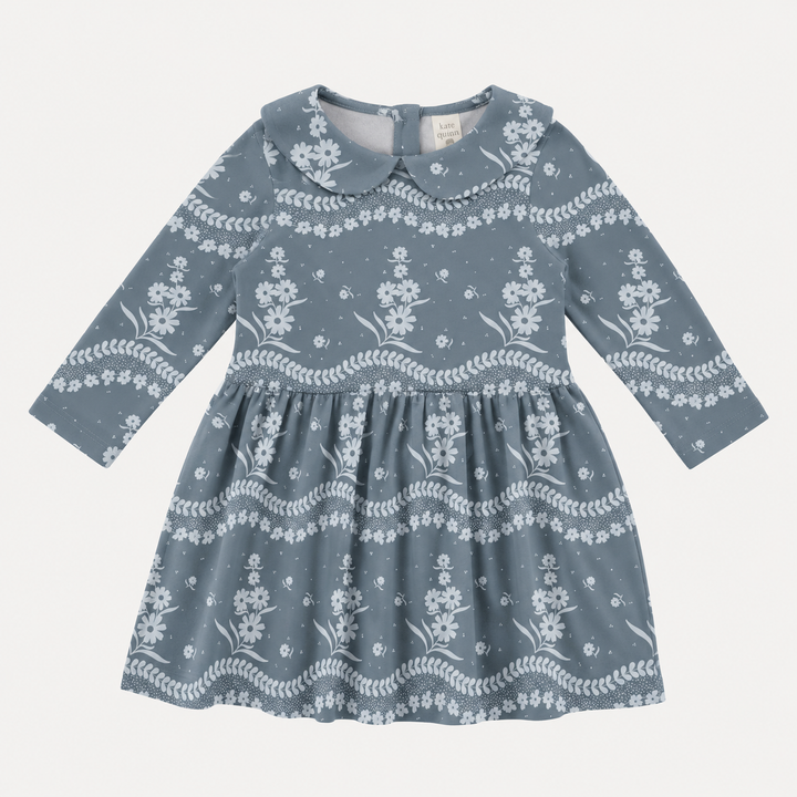PREORDER long sleeve peter pan dress | storm floral lace | organic cotton interlock