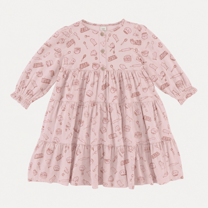 PREORDER long sleeve prairie dress | pink baking | organic cotton interlock