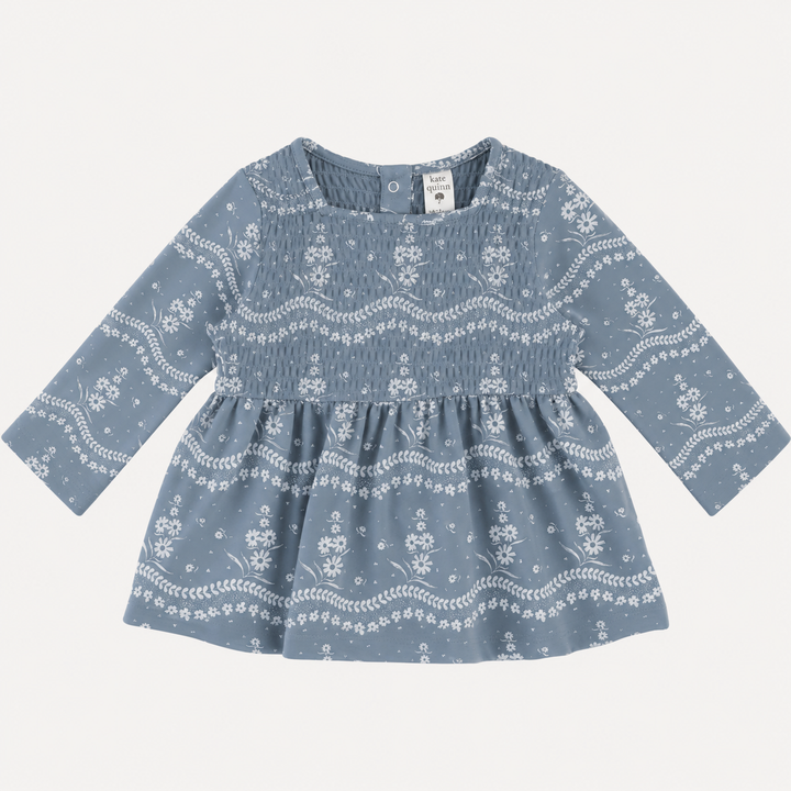 PREORDER long sleeve square neck smocked top | storm floral lace | organic cotton interlock