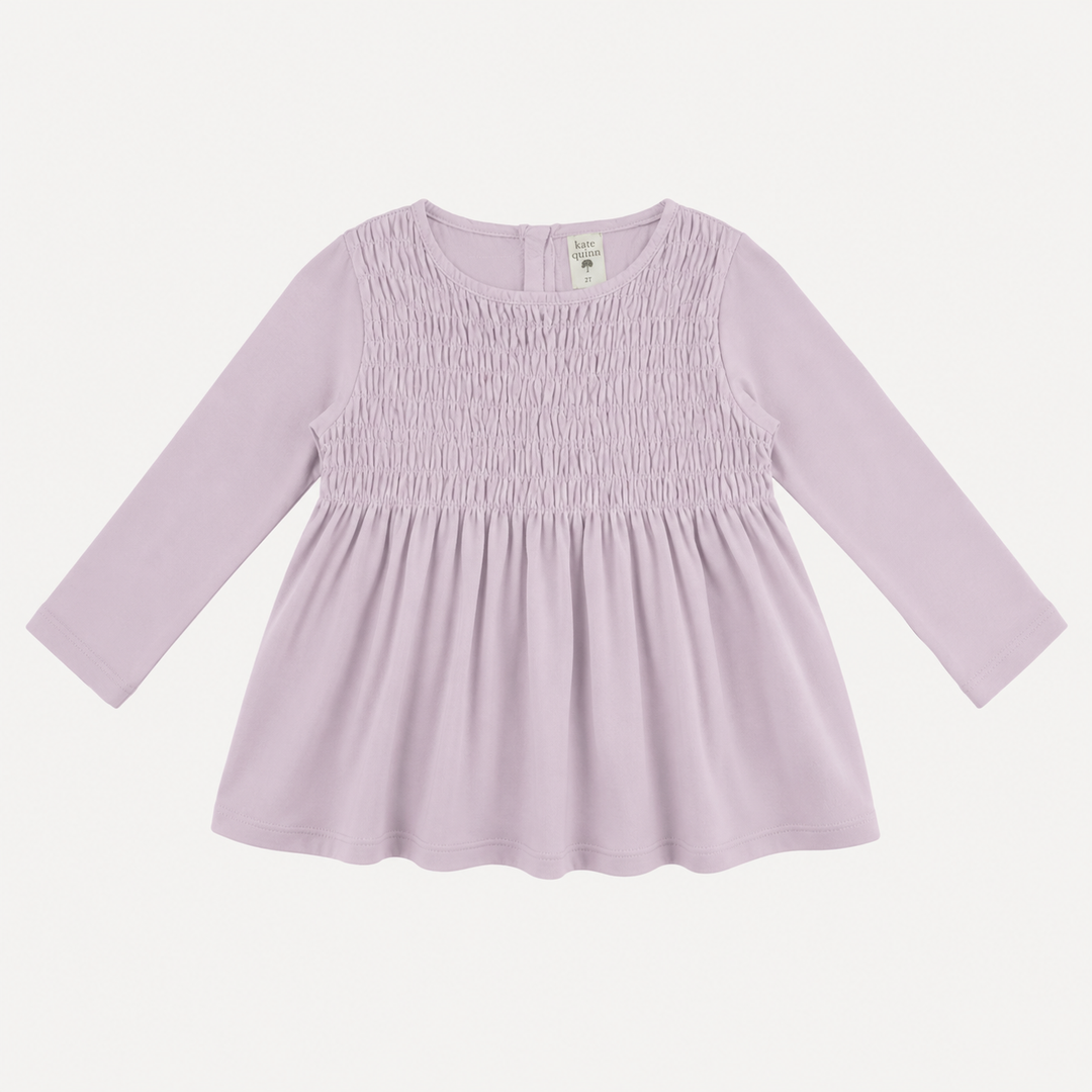 PREORDER long sleeve square neck smocked top | pale orchid | organic cotton interlock
