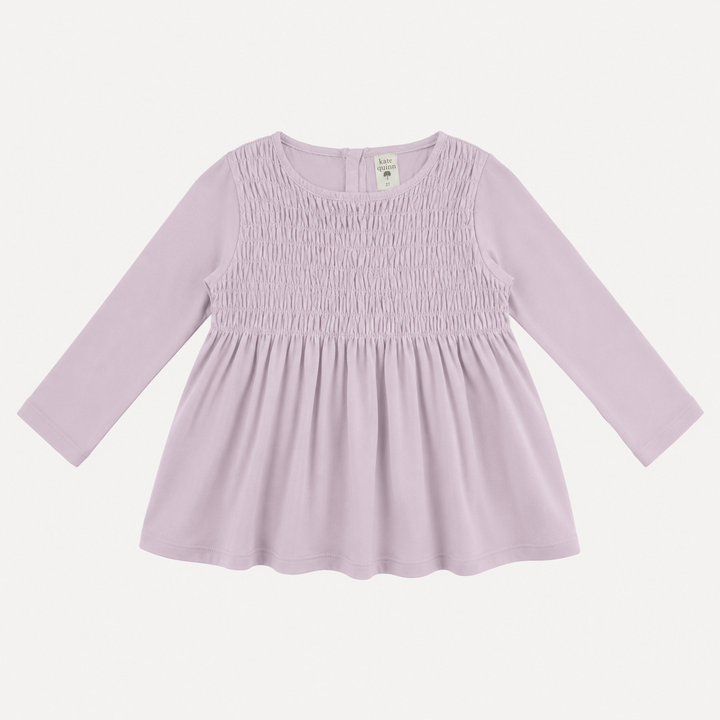PREORDER long sleeve square neck smocked top | pale orchid | organic cotton interlock