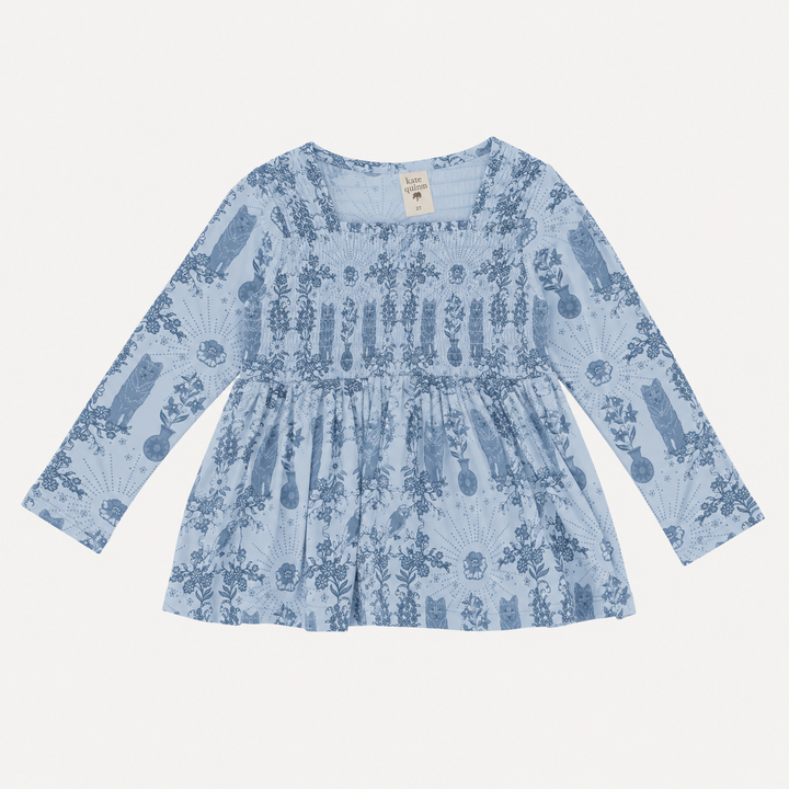 PREORDER long sleeve square neck smocked top | wolf floral | organic cotton interlock