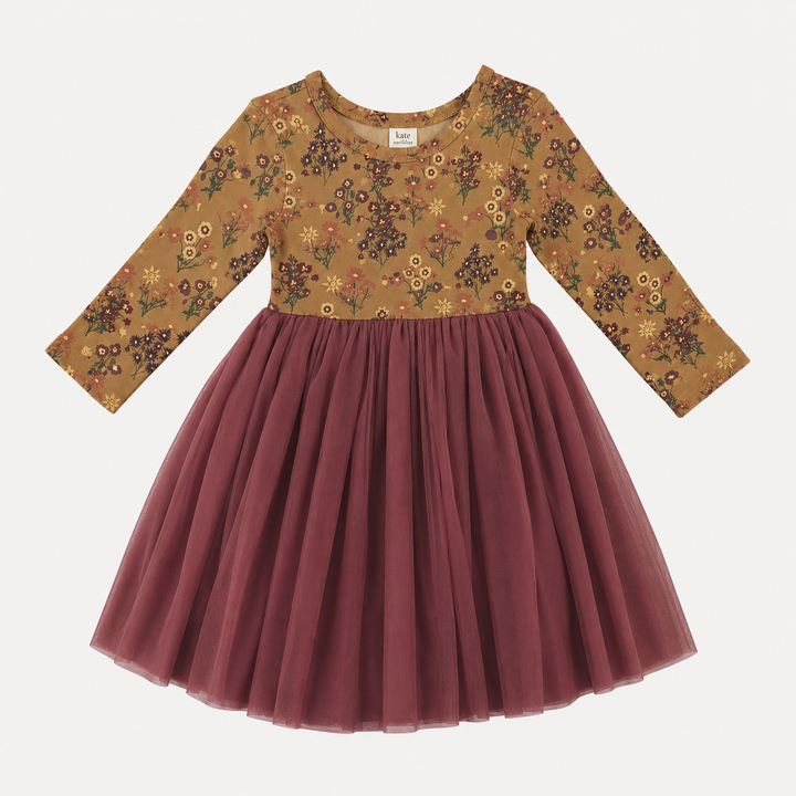 PREORDER long sleeve ballerina tulle dress | apple cinnamon floral bouquet | organic cotton interlock