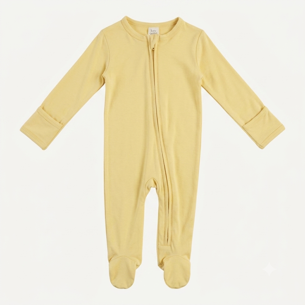 PREORDER long sleeve two way zipper footie | butter yellow | organic cotton interlock
