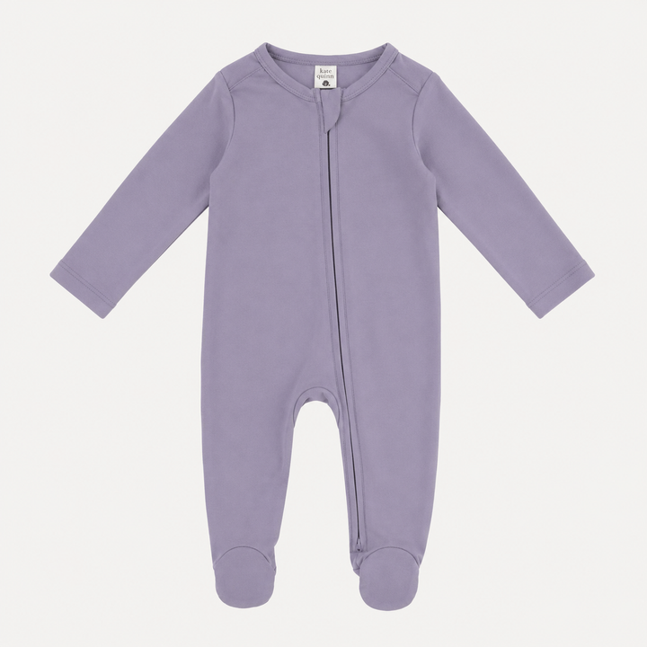 PREORDER long sleeve two way zipper footie | dusty lavender | organic cotton interlock