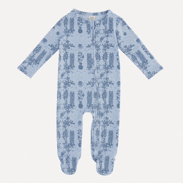 PREORDER long sleeve two way zipper footie | wolf floral | organic cotton interlock