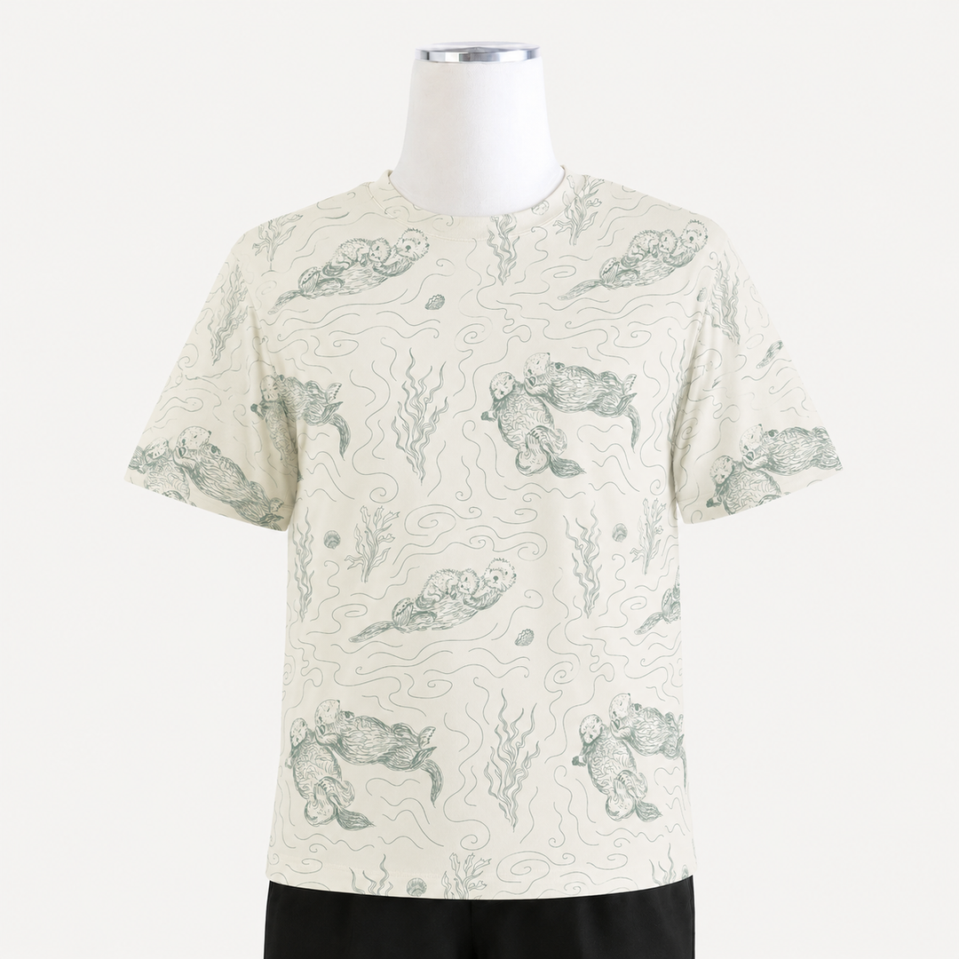PREORDER mens short sleeve tee | green otter family | organic cotton interlock